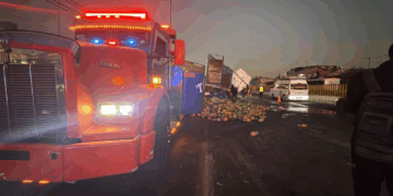 "Vuelca camión cargado con piña en la autopista México-Puebla"