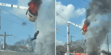 #VIDEO Trabajador en Luisianaqueda grave tras incendiarse camión con canasta