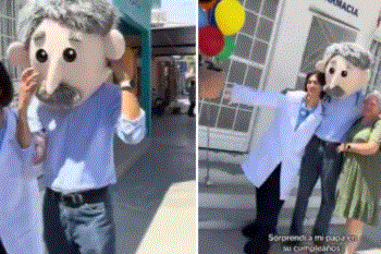 🎉Hija sorprende a su papá médico con botarga tipo Dr. Simi