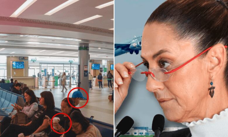 Acusan a Claudia Sheinbaum de publicar fotos del AIFA manipuladas con IA, al comparar imágenes se observa gente distorsionada y fechas erróneas