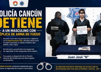 🚔👮‍♂️// Policía Cancún detiene a sujeto con réplica de arma en Cancún en Supermanzana 523