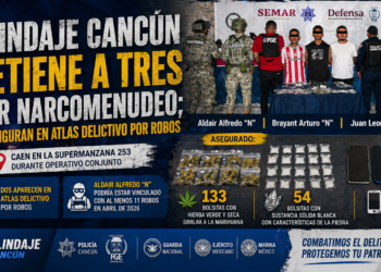 🚔 Blindaje Cancún detiene a tres por narcomenudeo; dos figuran en atlas delictivo por robos