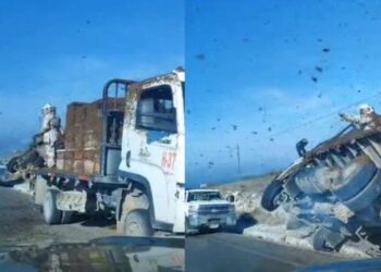 Vuelca camión con varias colmenas en Nuevo León; miles de abejas quedan libres en carretera