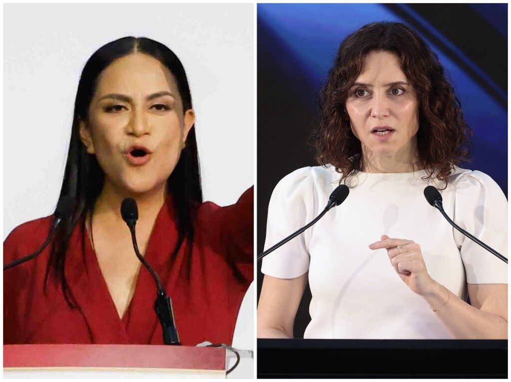 Combinación de imágenes donde se ve a Ariadna Montiel, presidenta de Morena, e Isabel Díaz Ayuso, presidenta de la Comunidad de Madrid