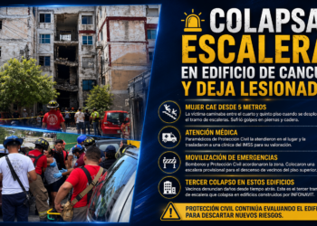 🚨 Colapsa escalera en edificio de Cancún y deja lesionada