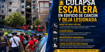 🚨 Colapsa escalera en edificio de Cancún y deja lesionada