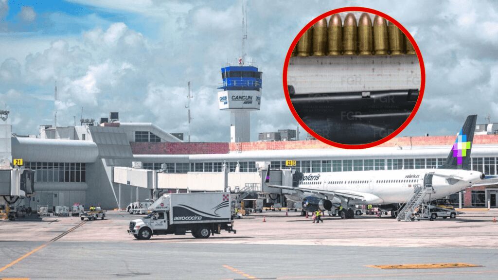 Detienen a pasajero en el aeropuerto de Cancún que llevaba cartuchos para arma de fuego ocultos en su maleta, los detectaron en la banda de rayos X de la Terminal 3.