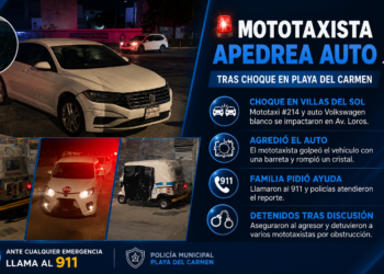 🚨 Mototaxista apedrea auto tras choque en Playa del Carmen