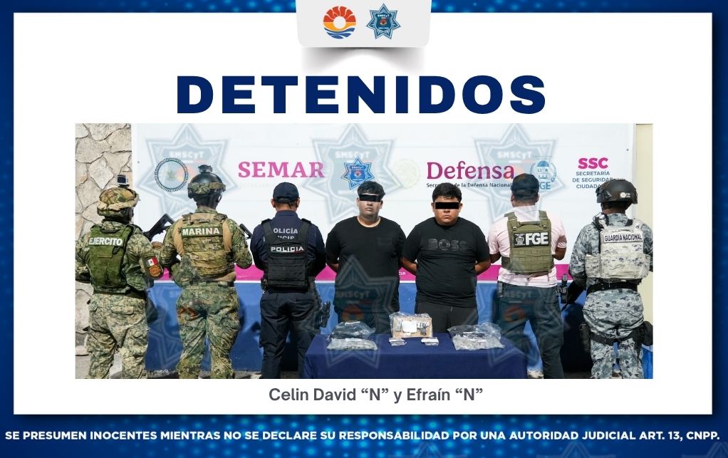 Detienen a dos por narcomenudeo y arma en Cancún
