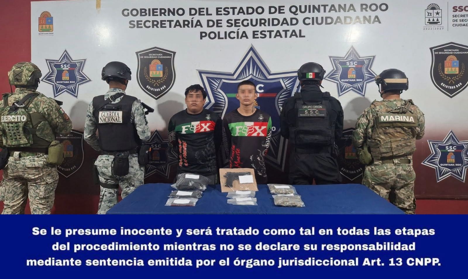 Detienen a dos por presunto narcomenudeo en Benito Juárez