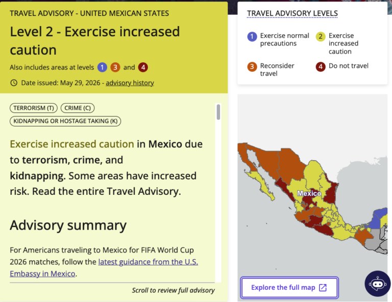 Estados Unidos emite alertas de seguridad para México