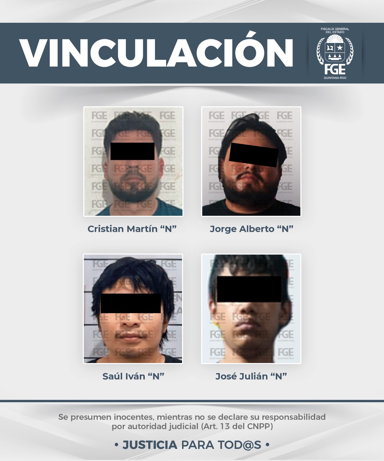 FGE vincula a proceso a cuatro por delitos en Quintana Roo