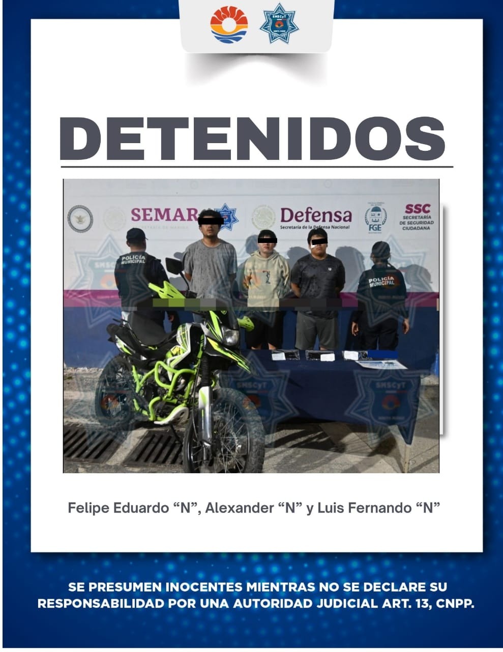 Policía Cancún recupera motocicleta robada y detiene a tres