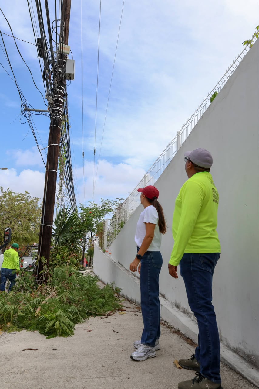 Trabajos de orden y limpieza en cableado aéreo en Cancún