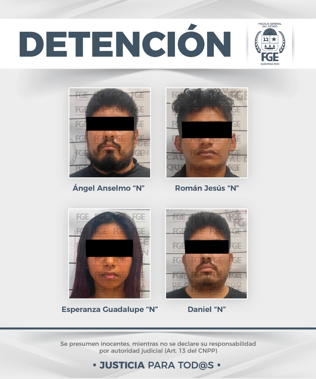 FGE Quintana Roo detiene a cuatro por extorsión en Playa del Carmen