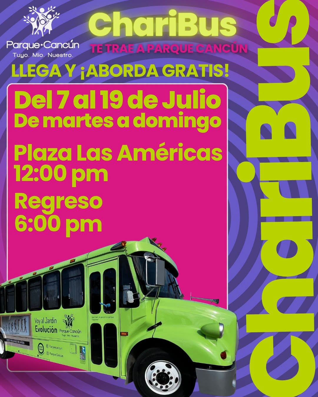 ChariBus lleva gratis a Parque Cancún en julio