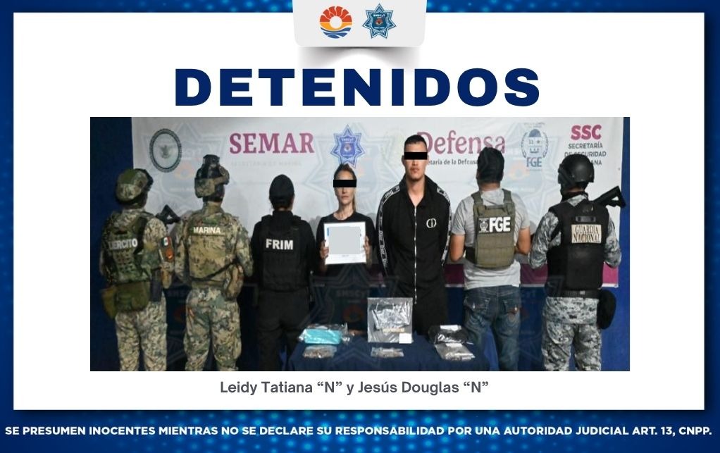 Detienen pareja en Cancún por narcomenudeo y portación de arma