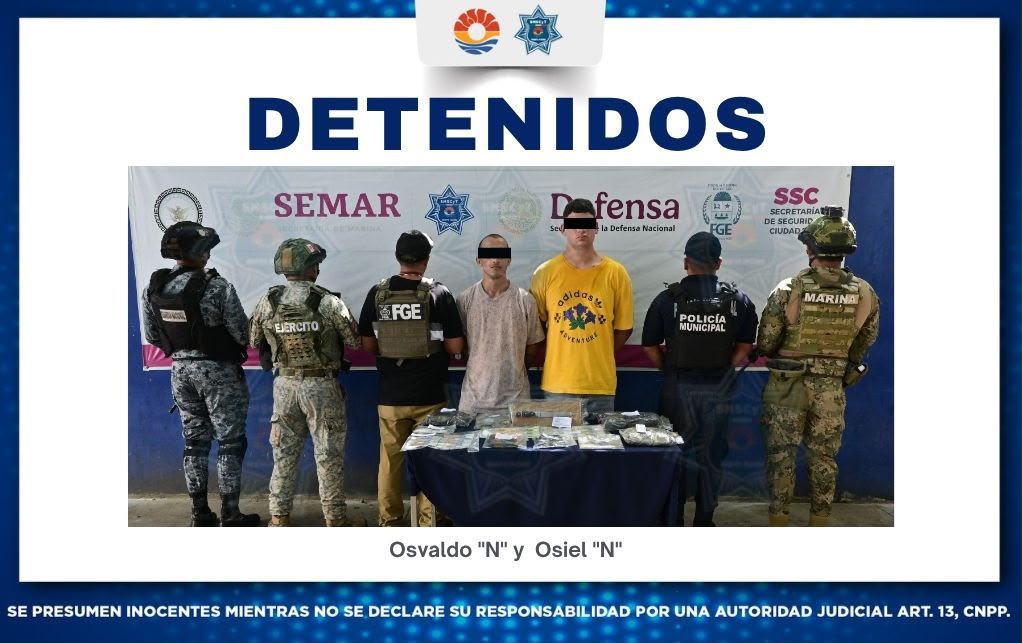 Detienen a dos por narcomenudeo en Cancún durante operativo