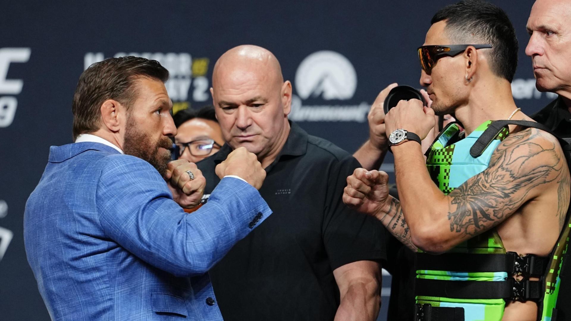 McGregor lanza gafas de Holloway en careo UFC 329