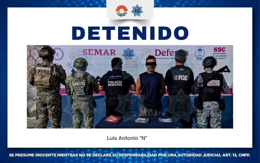 Detienen a hombre por posible delito contra la salud en Cancún