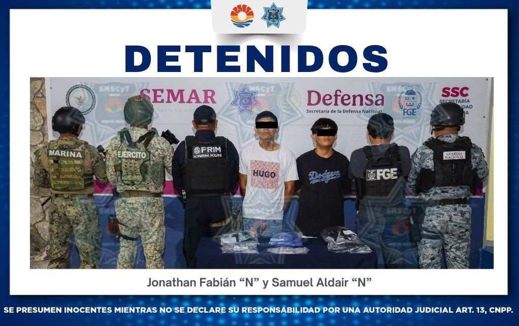Detienen a dos por drogas y recuperan moto robada en Cancún