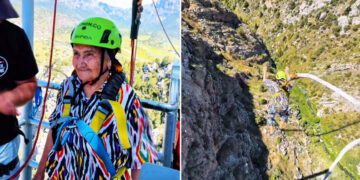 VIDEO: Mujer de 80 años cumple su sueño y hace puenting