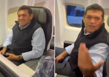 VIDEO: Encaran a gobernador por viajar en primera clase mientras critican crisis