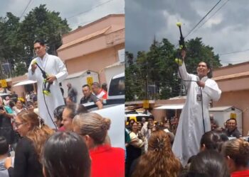 VIDEO: Sacerdote sorprende al bendecir con una hidrolavadora