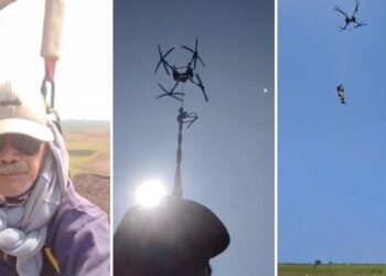 VIDEO: Agricultor sea ata a su dron para llegar a sus cultivos