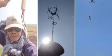 VIDEO: Agricultor sea ata a su dron para llegar a sus cultivos
