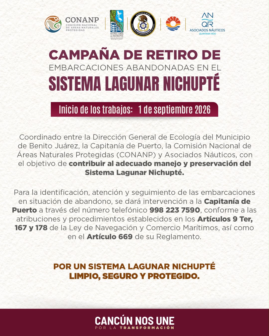 Inicia retiro de embarcaciones en Laguna Nichupté