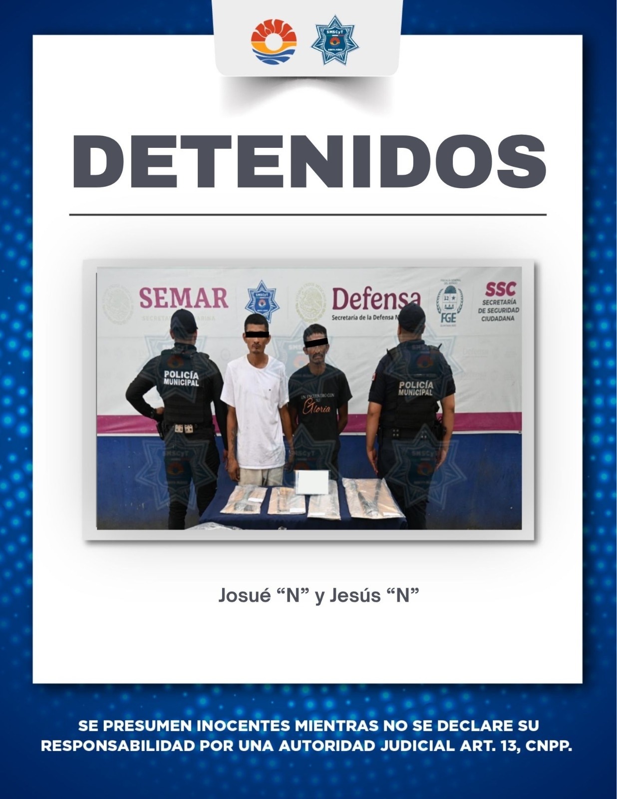 Policía Cancún detiene a dos por robo de cable subterráneo