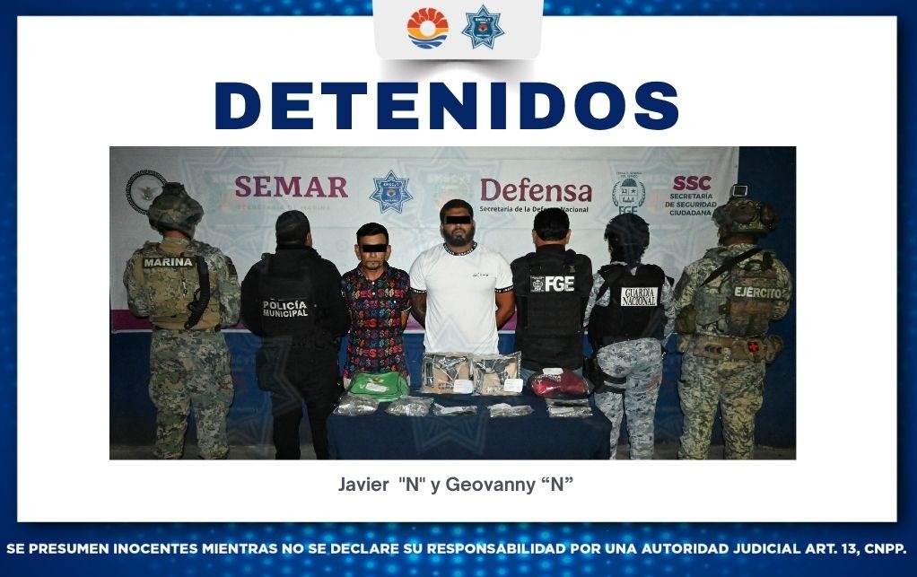 Detienen a dos por armas y presuntos narcóticos en Cancún