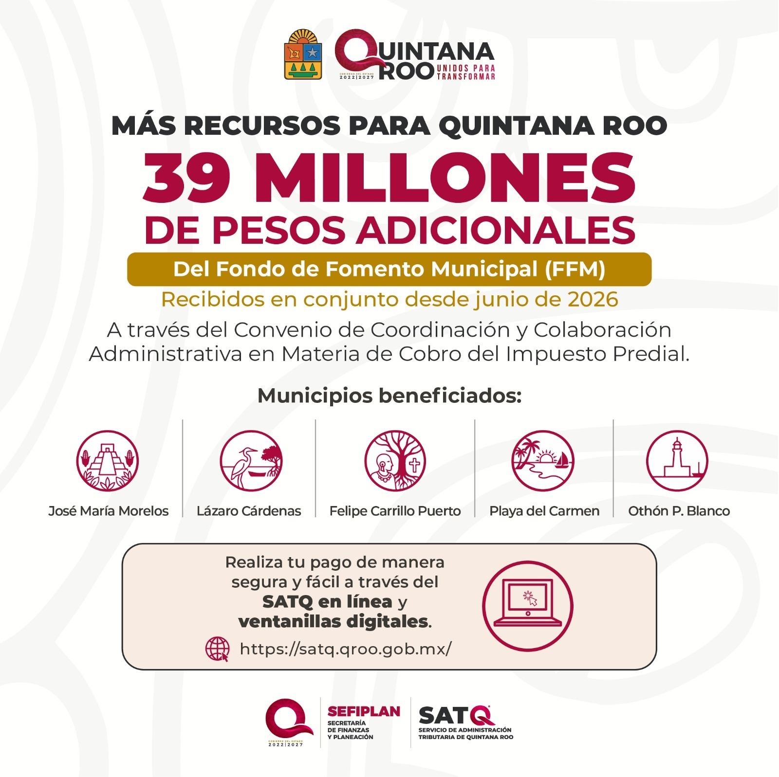 Cinco municipios de Quintana Roo reciben 39 mdp del FFM