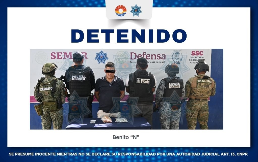 Detienen a hombre por presuntos delitos contra la salud en Cancún