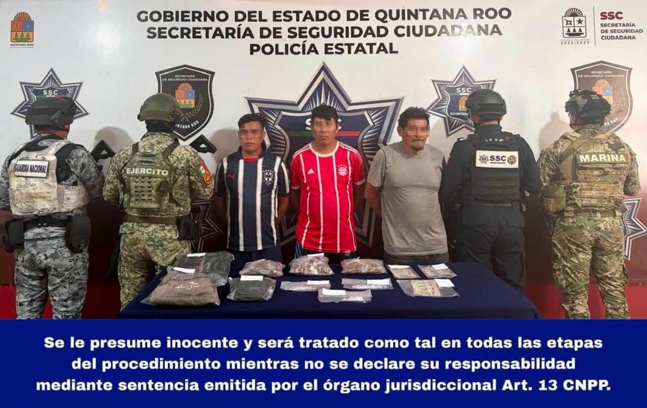 Detienen a tres por presunto narcomenudeo en Benito Juárez