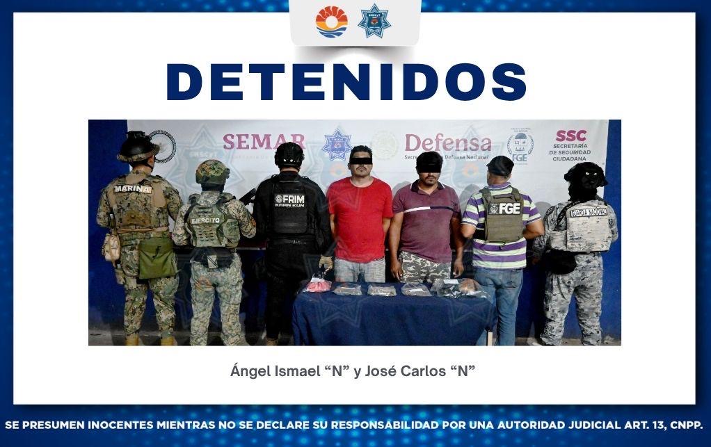 Detienen a dos por narcomenudeo en Cancún durante operativo