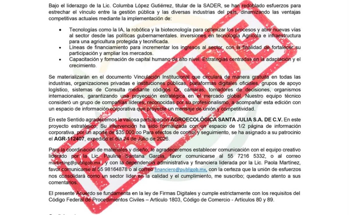Secretaría de Agricultura alerta por fraude a productores