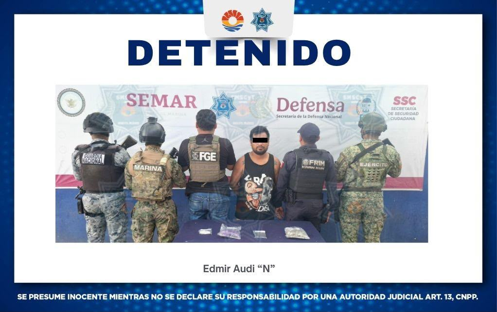 Detienen a hombre con presuntos narcóticos en Cancún