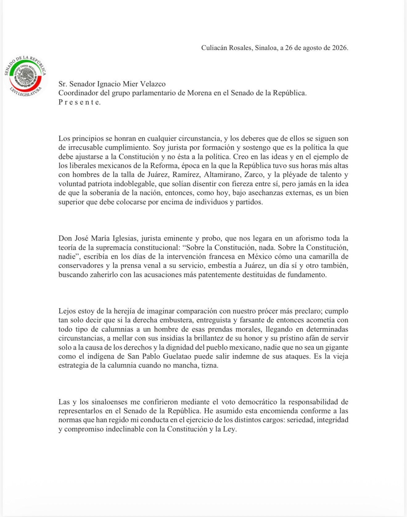 Enrique Inzunza se separa de Morena en el Senado