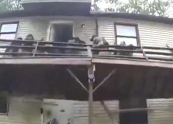 VIDEO; Terraza se desploma durante operativo SWAT