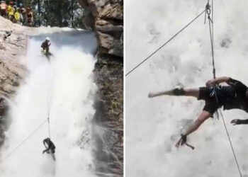 VIDEO; Turista atrapado en cascada: así fue el rescate