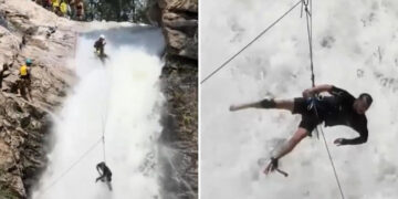 VIDEO; Turista atrapado en cascada: así fue el rescate