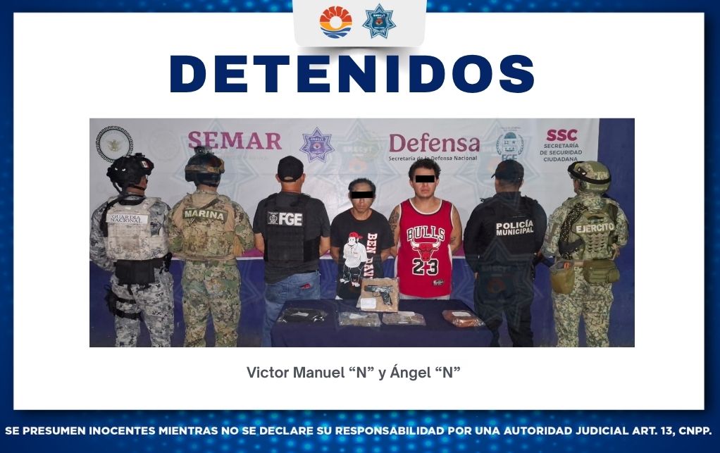 Detienen a dos hombres con presuntos narcóticos en Cancún