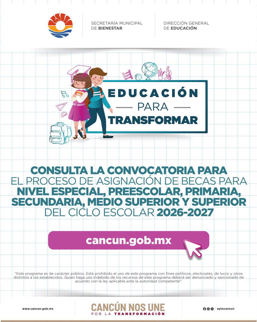 Ayuntamiento de BJ lanza becas Educación para Transformar 2026