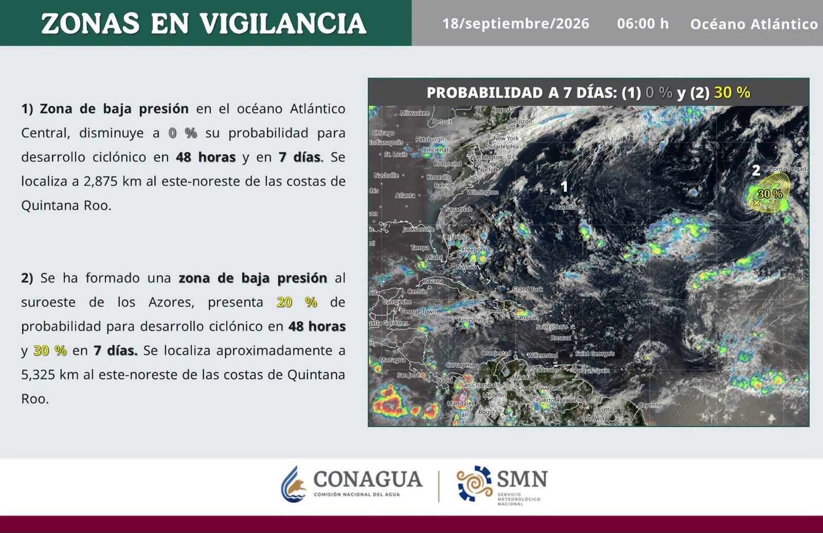 Zona de baja presión en Atlántico sin riesgo para Quintana Roo
