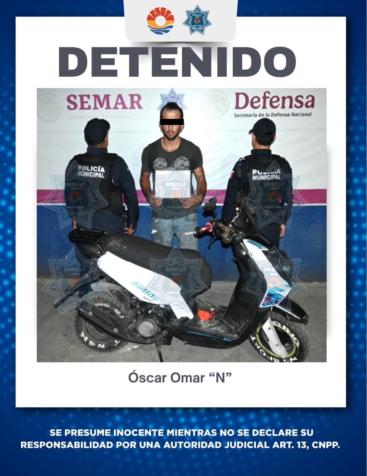 Policía de Cancún recupera motocicleta robada y detiene a un hombre