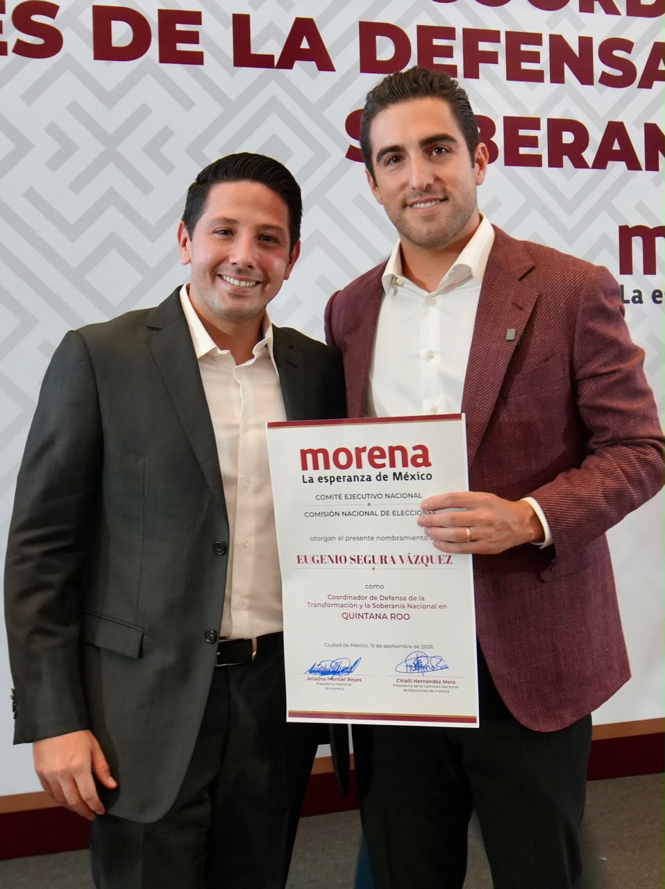 Renán Sánchez felicita a Eugenio Segura en Quintana Roo