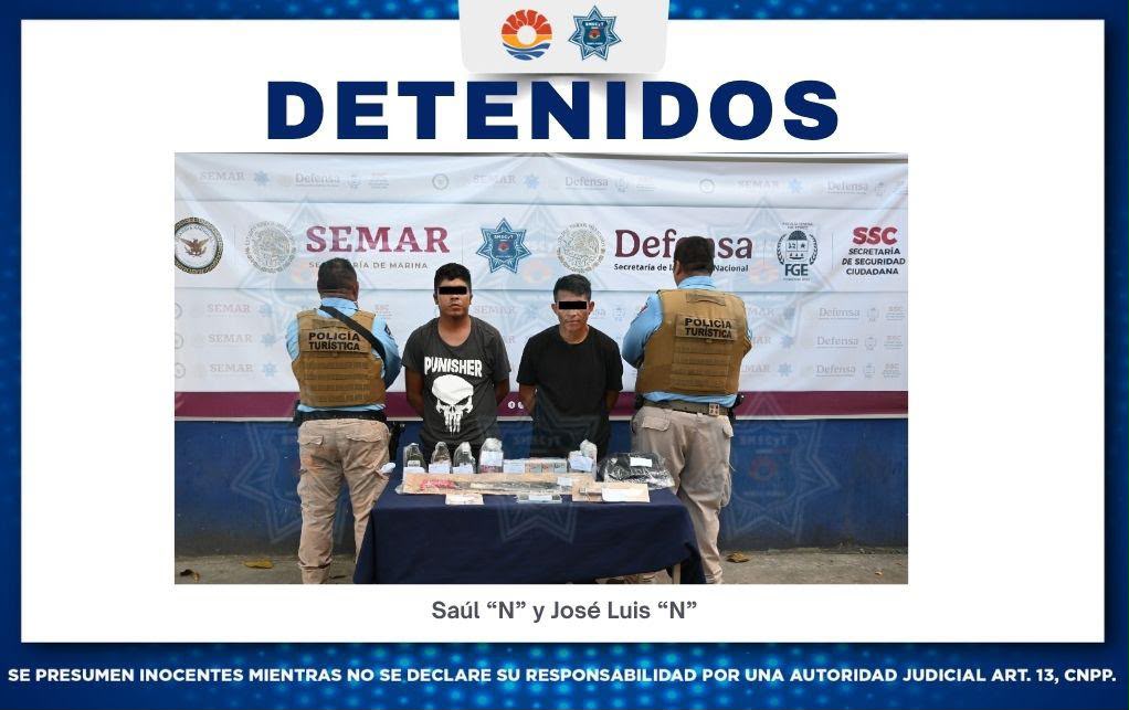 Policía Cancún detiene a dos por robo a comercio