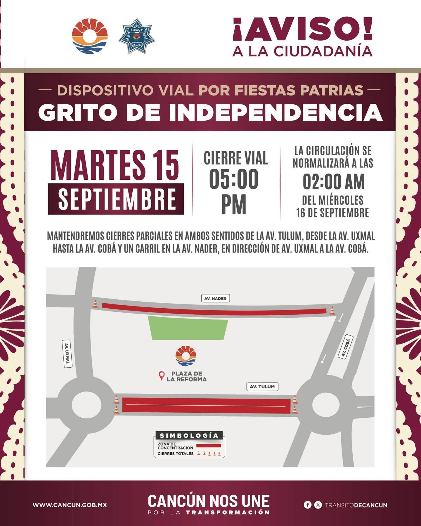 Dispositivos viales por Fiestas Patrias 15 y 16 de septiembre